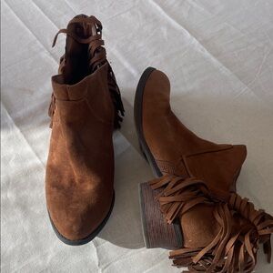 Faded Glory Brown Suede Fringe Ankle Boots